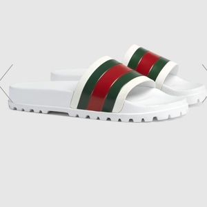 Gucci white rubber web pool slides